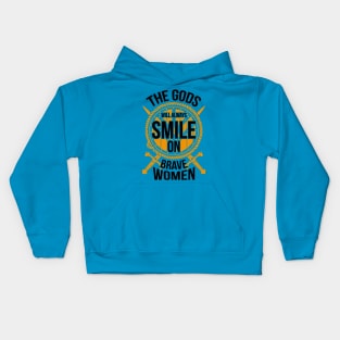 The gods will always smile on brave women (yellow) Kids Hoodie